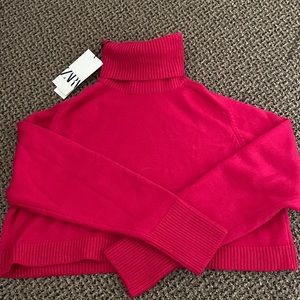 Zara Pink Cropped Turtleneck Sweater